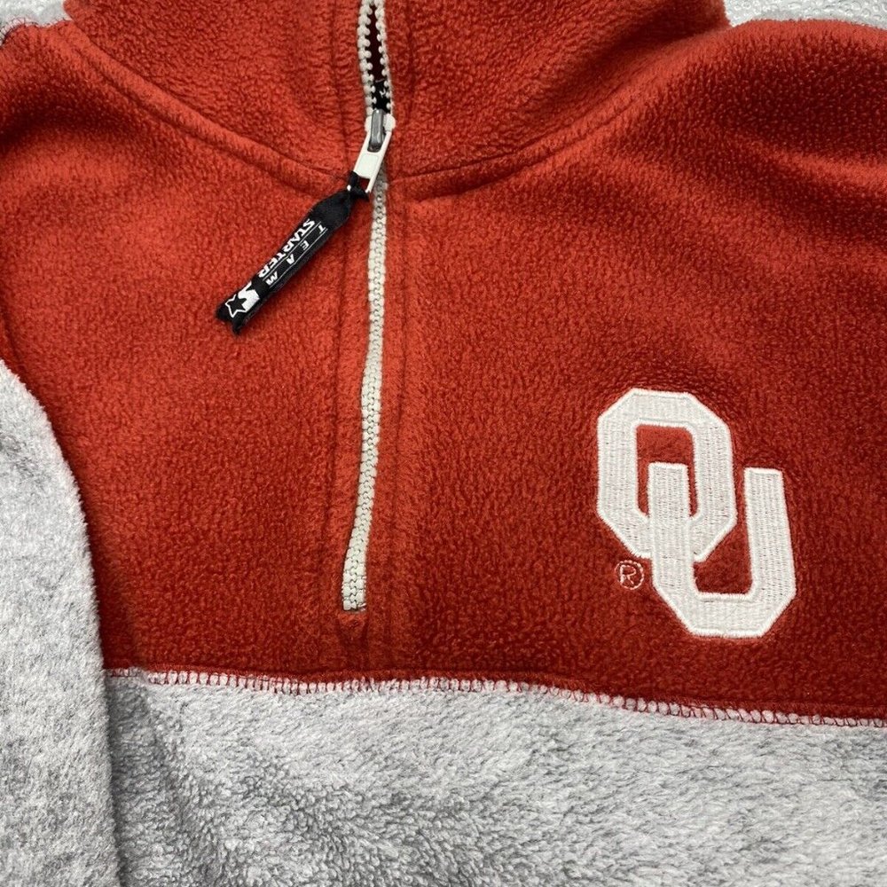 Starter Oklahoma Sooners Pullover Quarter Zip Fleece Jacket Size LARGE B9-37